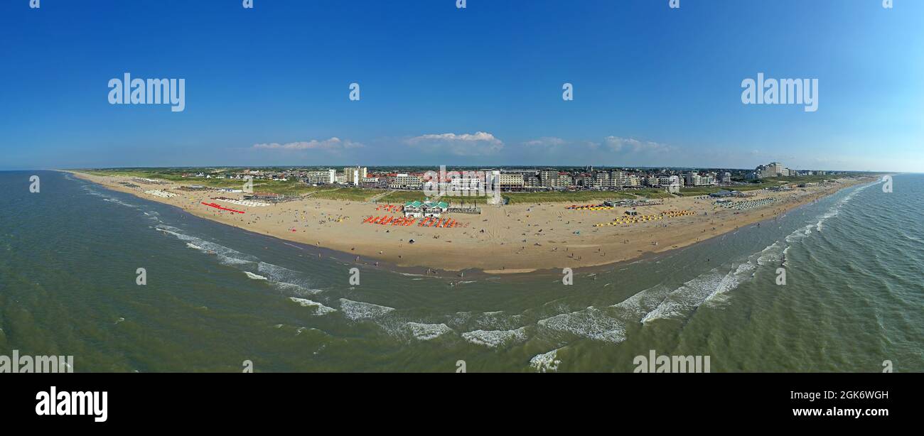 Aerial panorama from the beach at Noordwijk aan Zee in the Netherlands ...