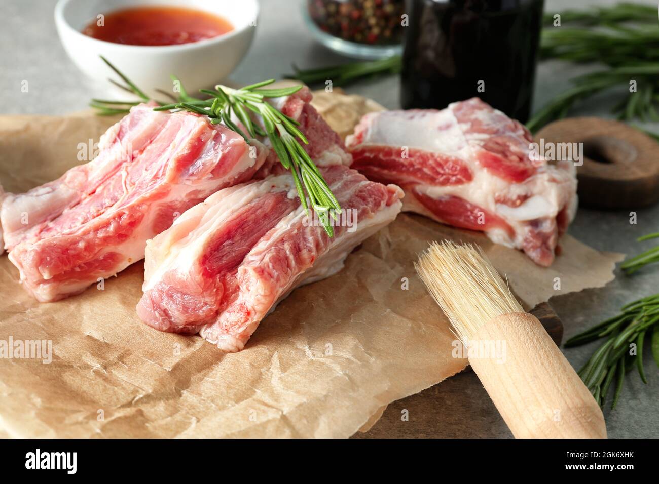 Raw ribs on parchment paper Stock Photo Alamy