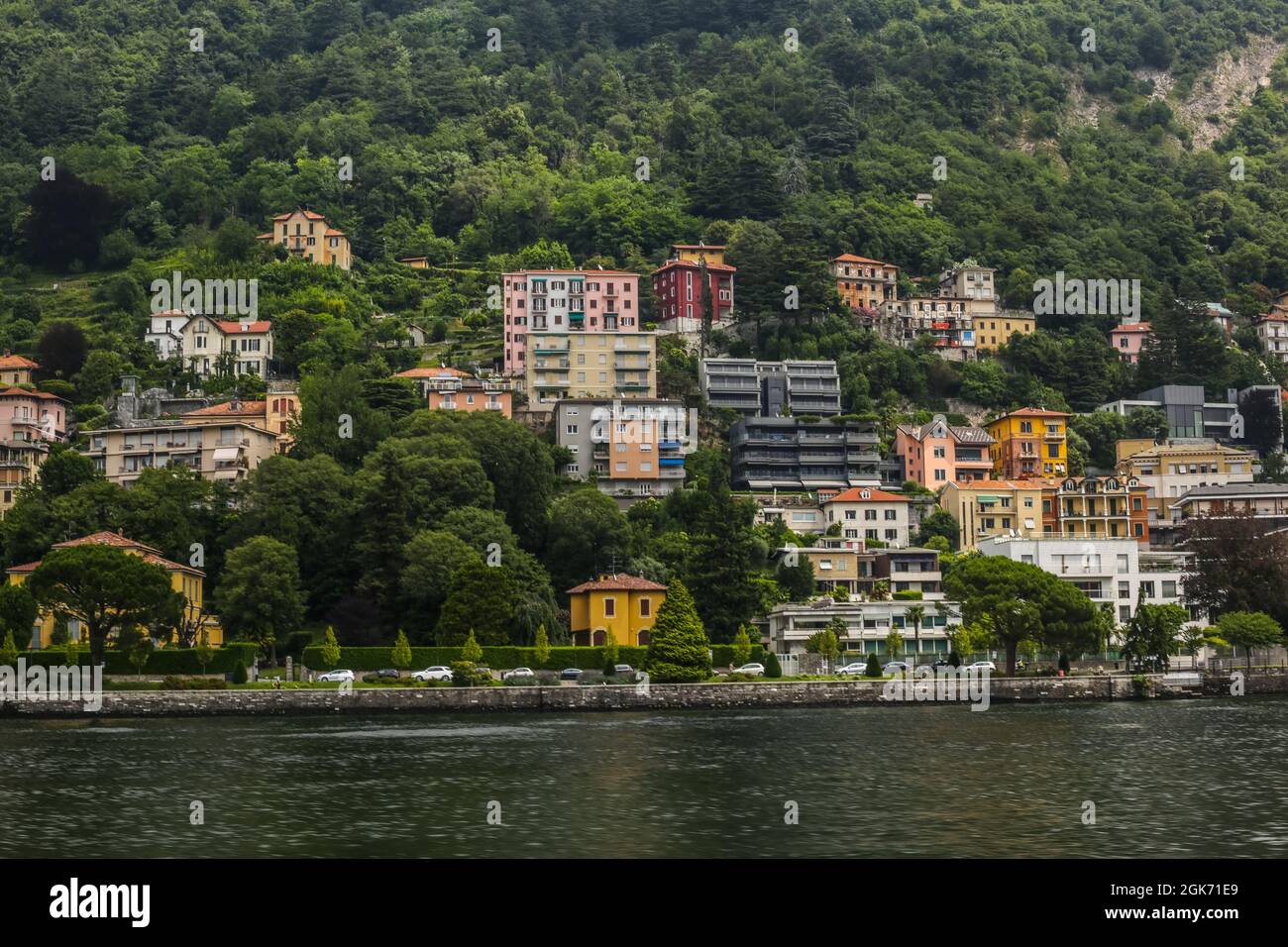 View of Traditional Colorful Houses in Lake Como Stock Photo