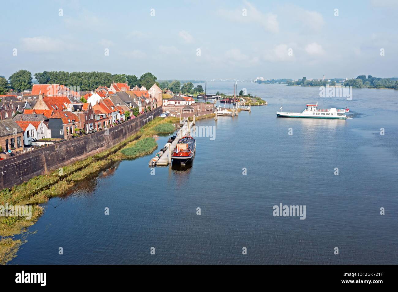 Aerial from the harbor and city Woudrichem at the river Merwede in the Netherlands Stock Photo