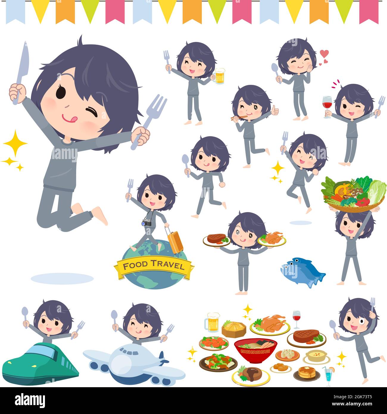 A set of NEET women on food events.It's vector art so easy to edit. Stock Vector