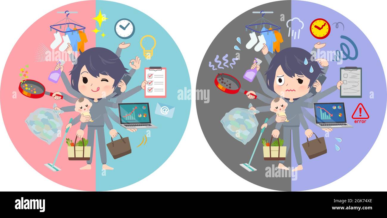 A set of NEET women who perform multitasking in offices and private.It's vector art so easy to edit. Stock Vector