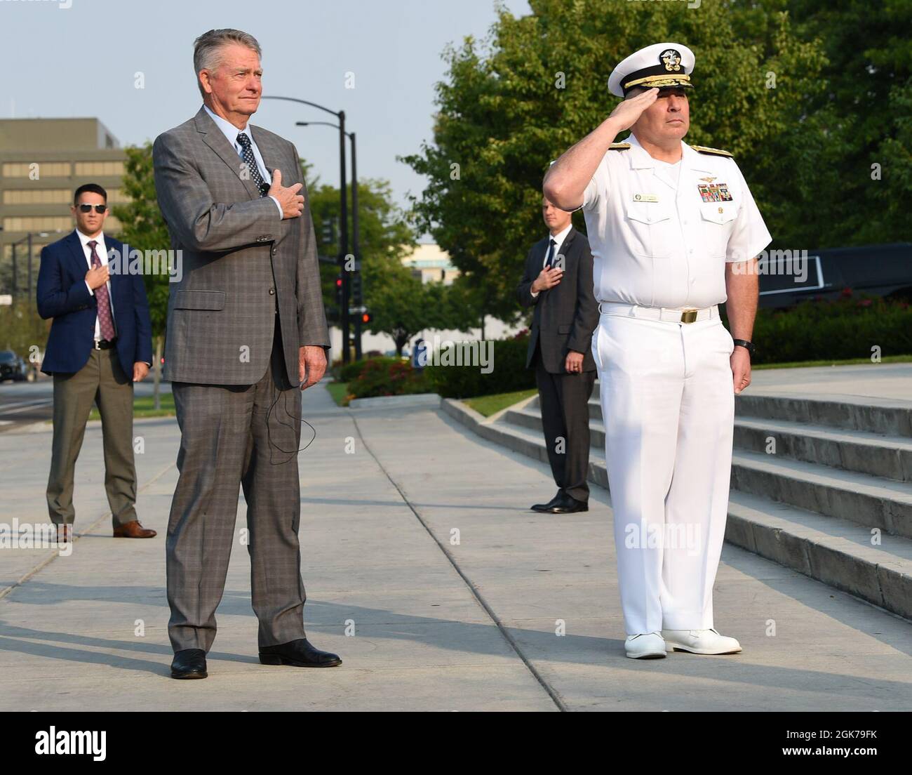 Idaho Governor Brad Little and Rear Adm. Doug Beal, reserve director of