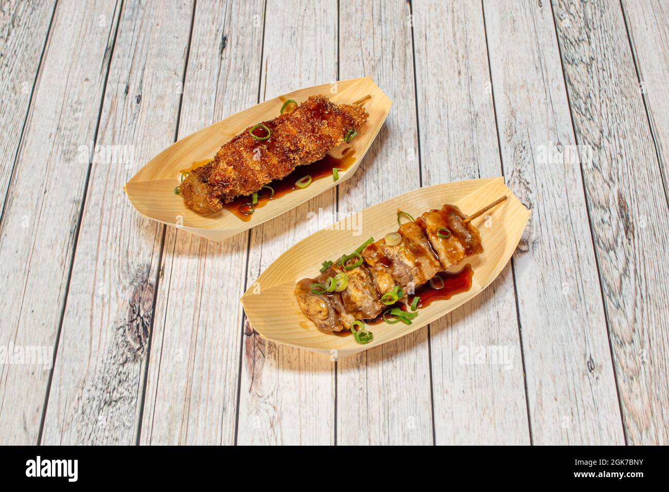 Asian Fried Pork Skewers with Soy Sauce Stock Photo Alamy