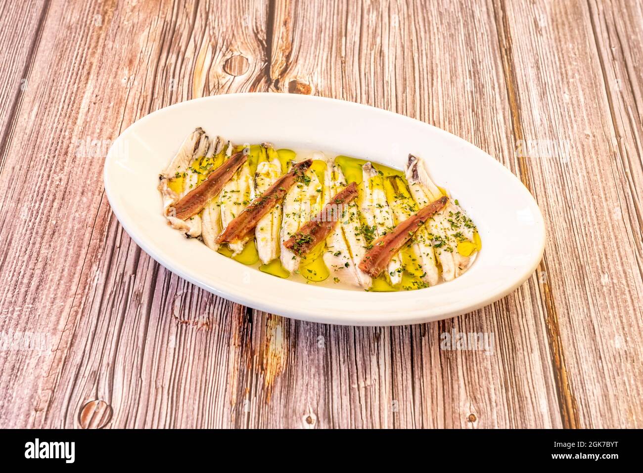 Delicious Spanish tapa of pickled anchovies with Cantabrian anchovies