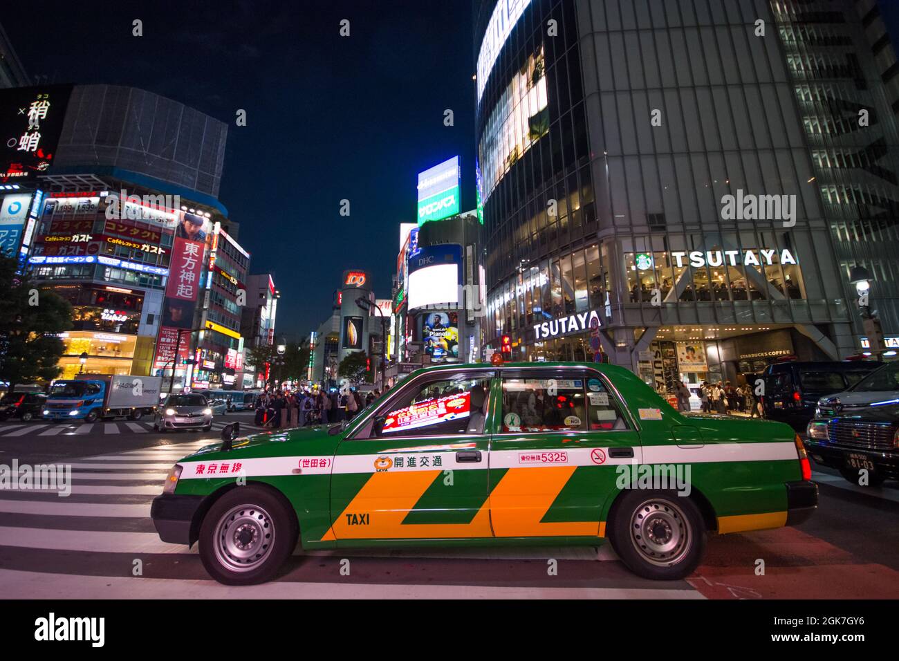Japanese minicab at the zebra crossing in Shibuya, Tokyo, Japan October Stock Photo