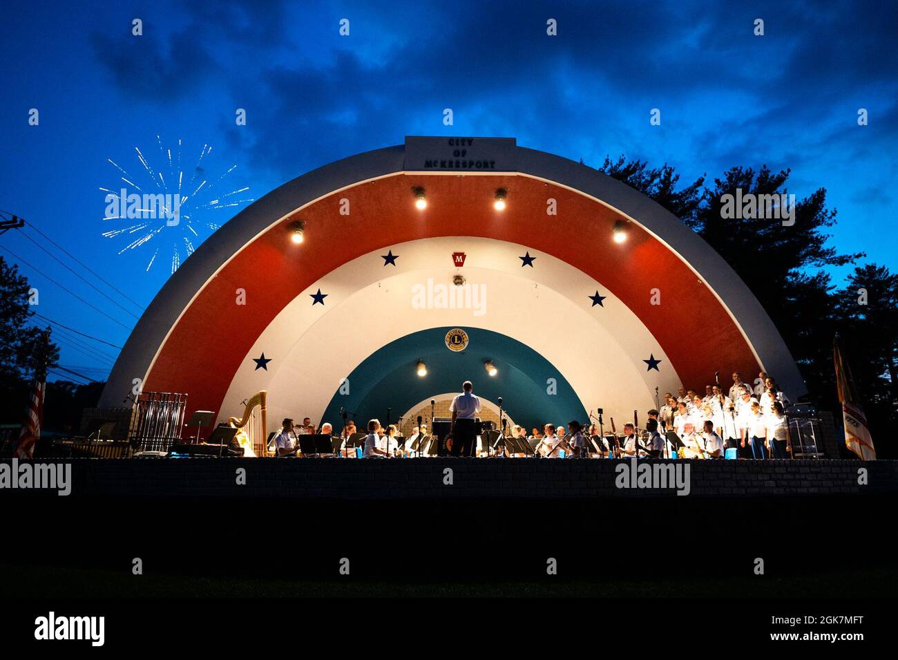 The U.S. Army Field Band performance patriotic music during a firework