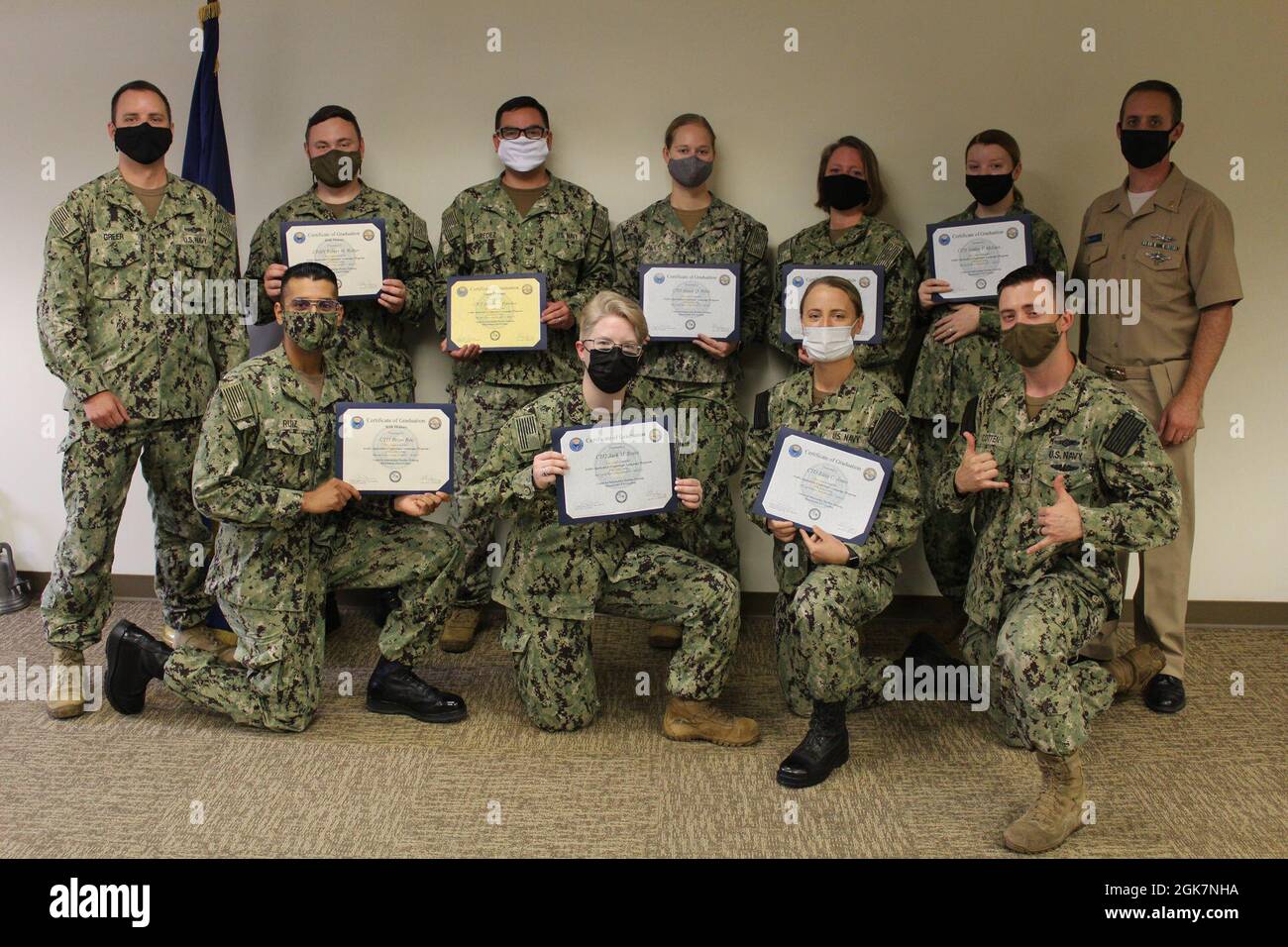 210827-N-N0484-0006 FORT GORDON, Ga. (Aug. 27, 2021) – The Center for Information Warfare Training (CIWT) Detachment Fort Gordon graduates its last classes of cryptologic technicians (CTs) after 16 years of training. As the Navy transitions training of its linguists to the Information Warfare Training Command (IWTC) Monterey Detachment Goodfellow, the Apprentice Cryptologic Language Program (ACLP) graduation ceremony, presided over by Lt. Cmdr. Hilary A. Gage, CIWT Detachment Fort Gordon officer in charge, marks the end of an era for the detachment. Since opening its doors to CTs in 2005, CIWT Stock Photo