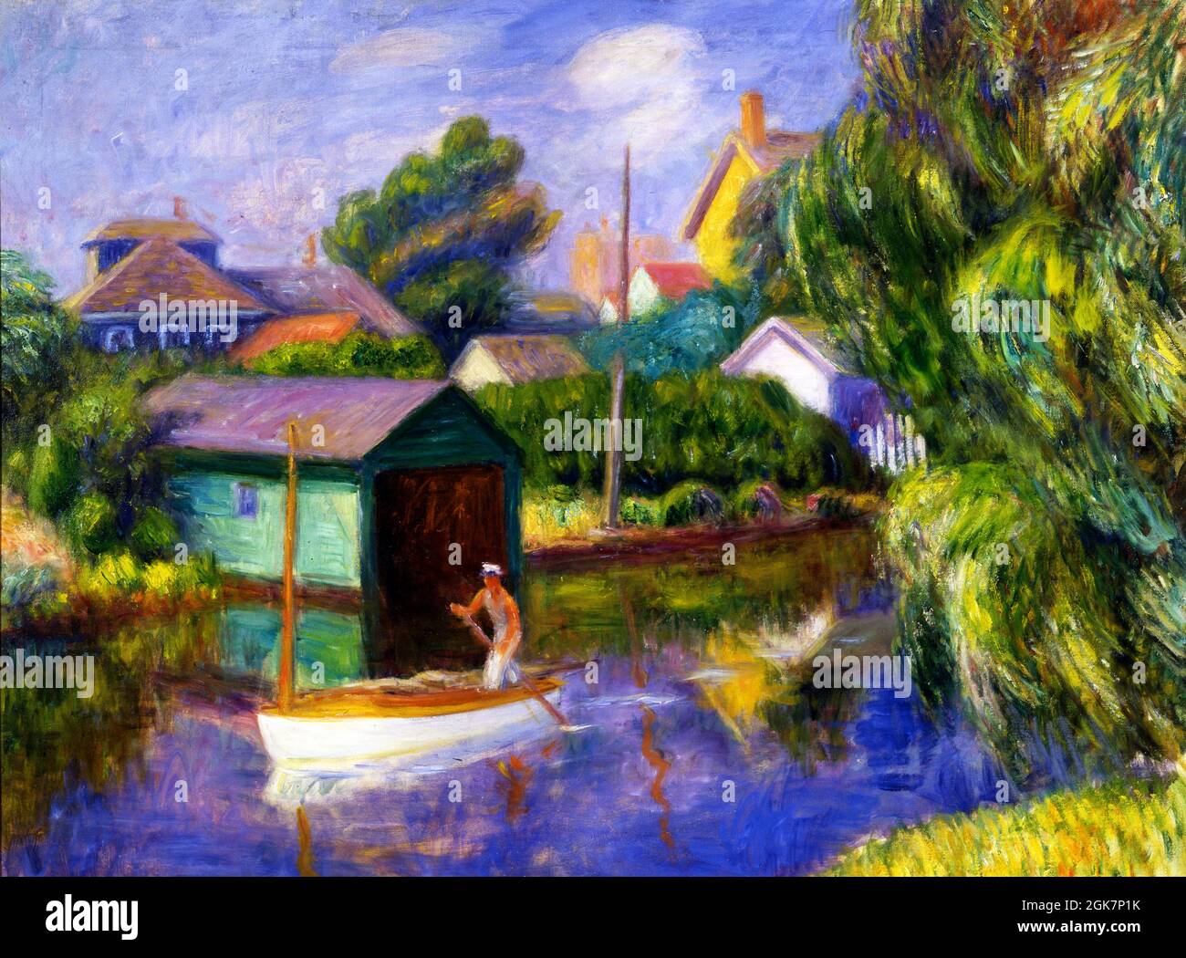 The Green Boathouse by William Glackens (1870-1938), oil on canvas, c. 1922 Stock Photo