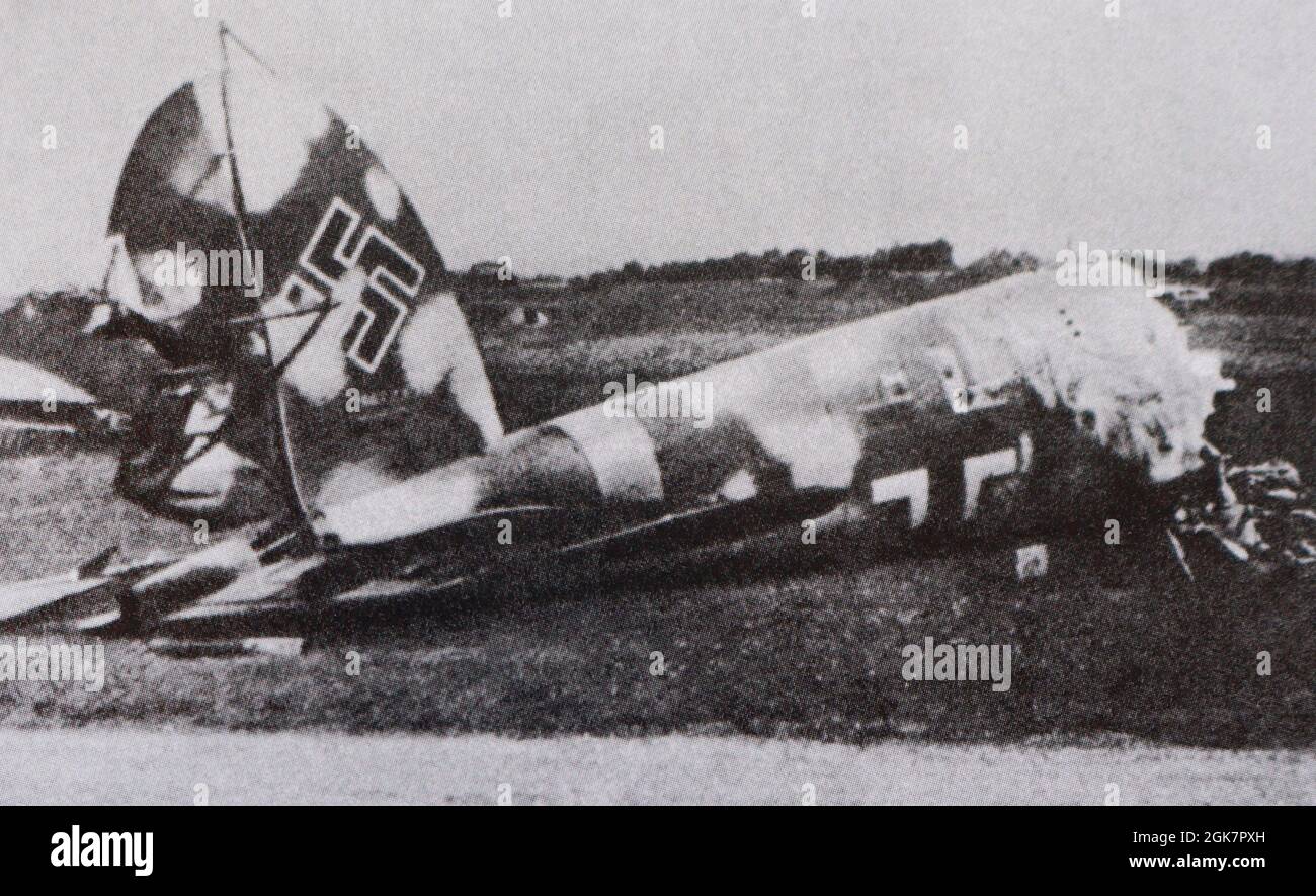 A German plane shot down by Soviet partisans in the 1940s. Stock Photo