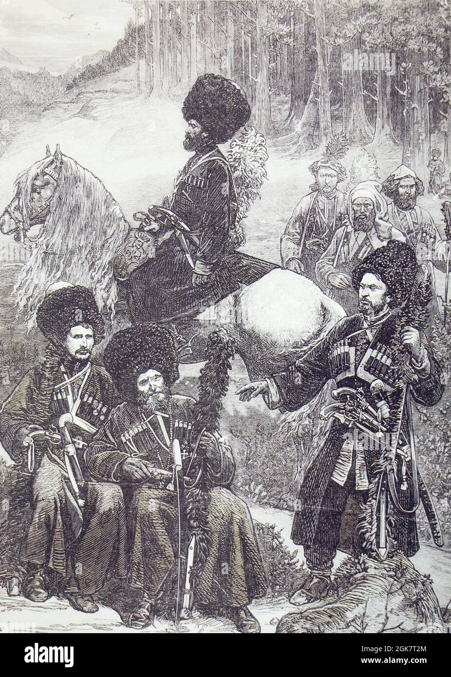Residents of the Caucasus. Engraving of 1842. Stock Photo