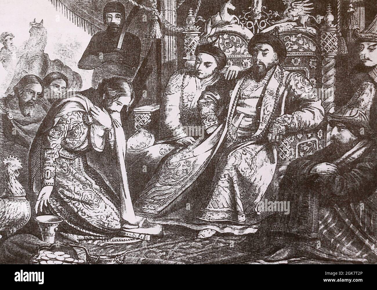 Russian prince at the Tatar headquarters. 19th century engraving. Stock Photo