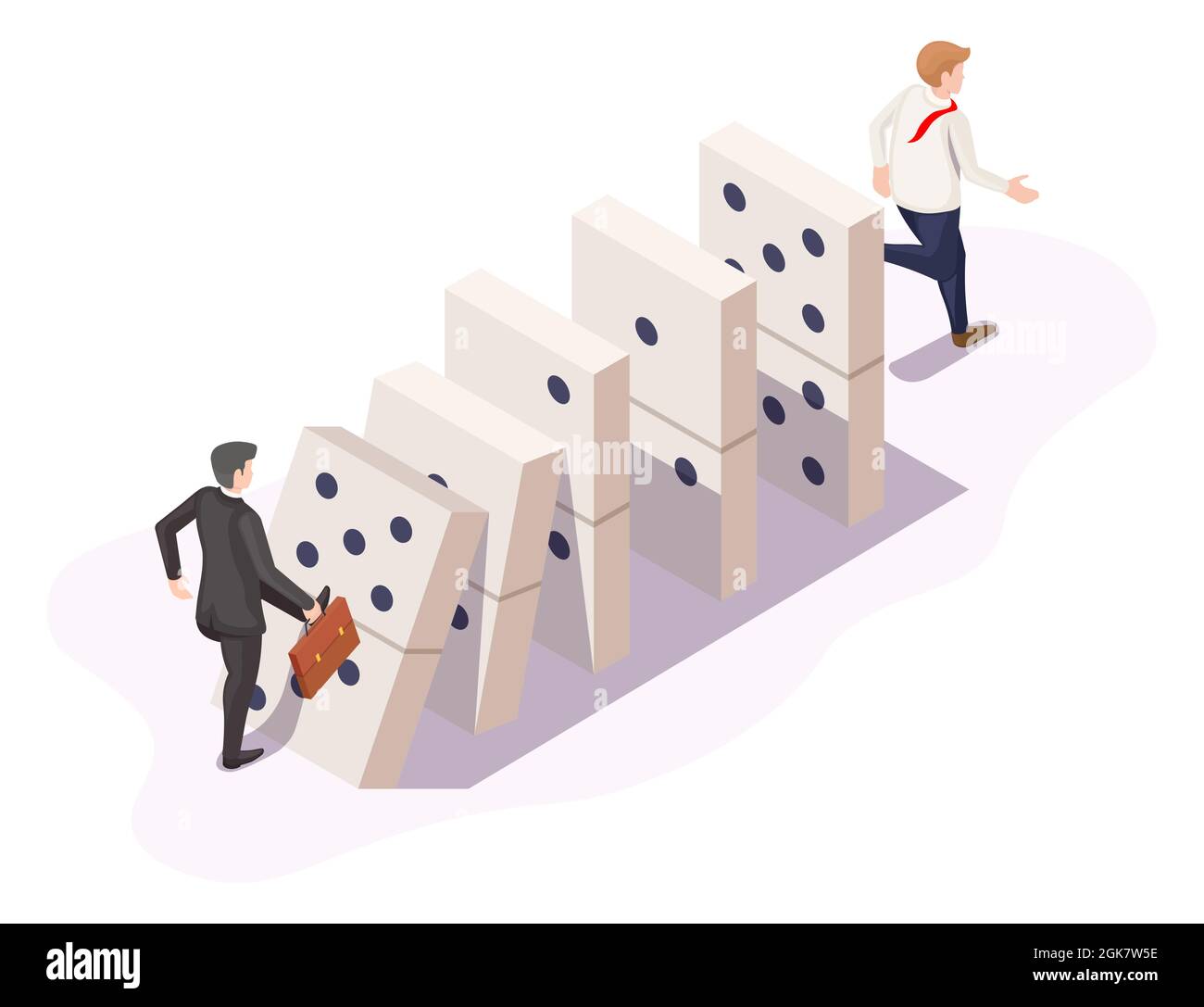 Domino effect or chain reaction in business, vector isometric