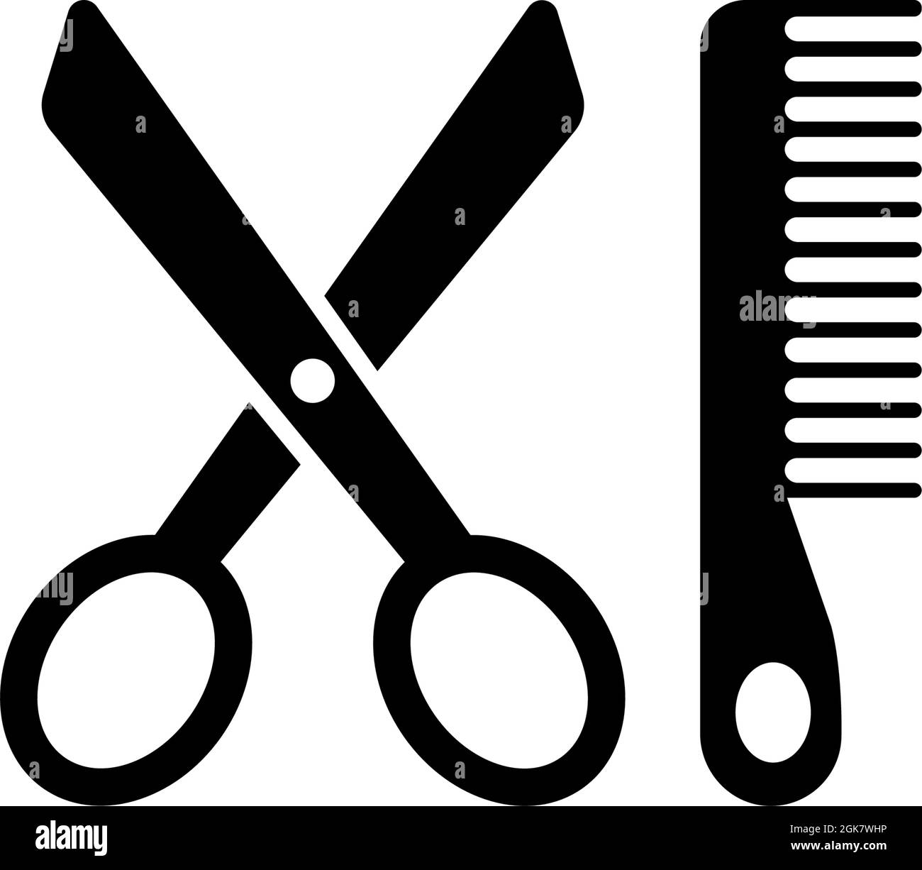 Scissors and Comb, Hairdresser Tools. Flat Vector Icon illustration. Simple black symbol on white background. Scissors and Comb, Hairdresser Tools sig Stock Vector