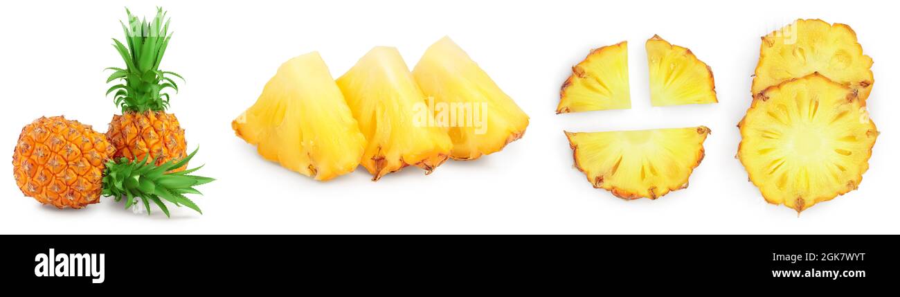 pineapple half and slices isolated on white background with full depth ...