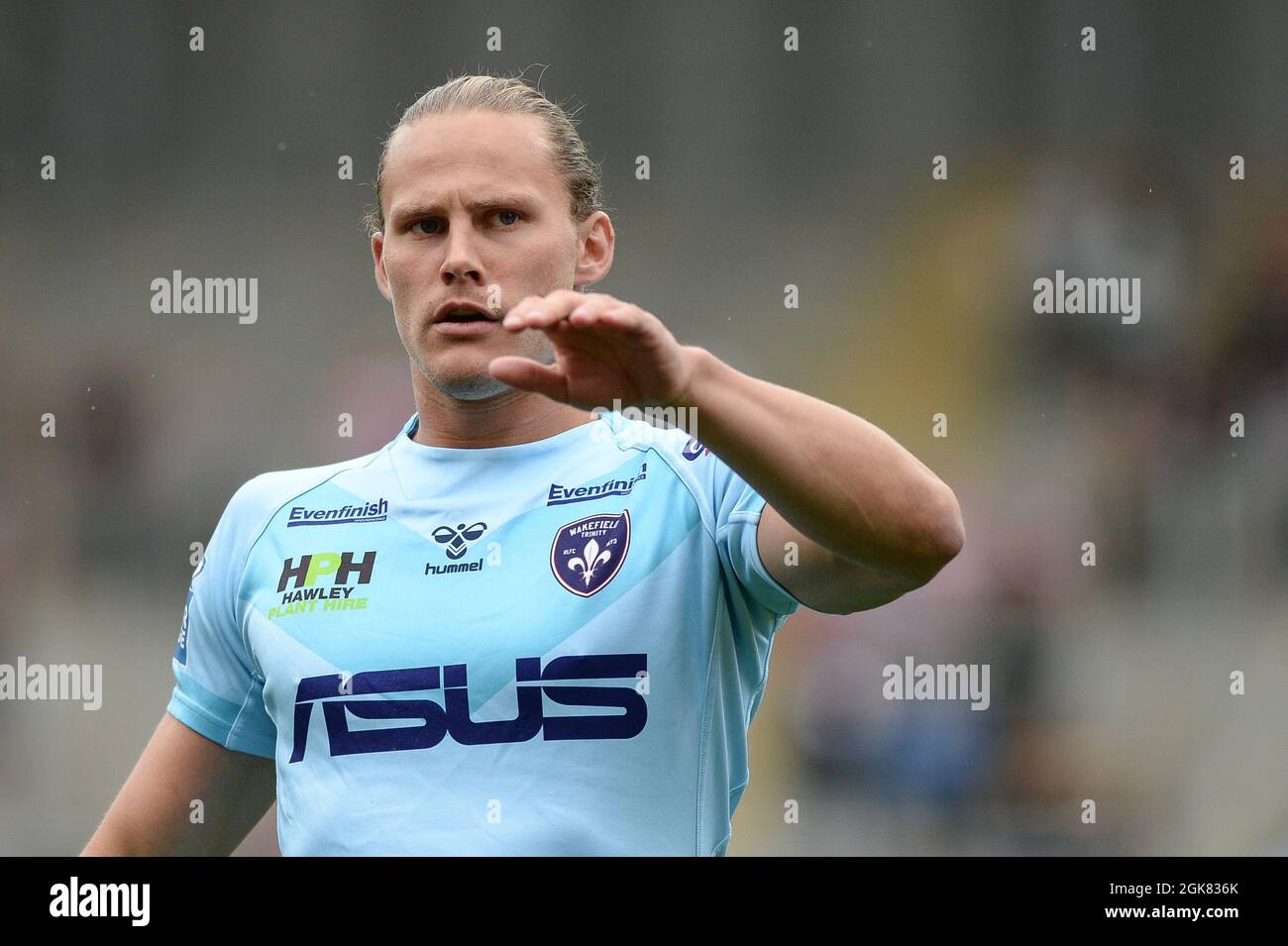 Leigh, England - 11 September 2021 - Wakefield Trinity's Jacob Miller ...