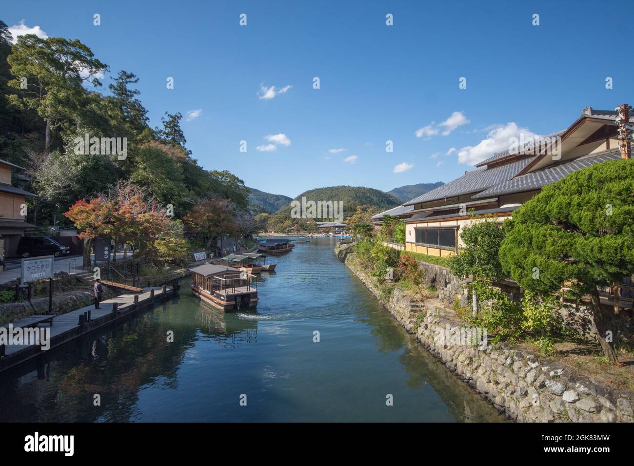 The Katsura river flowng through Arashiyama, Kyoto Prefecture, Japan Stock Photo