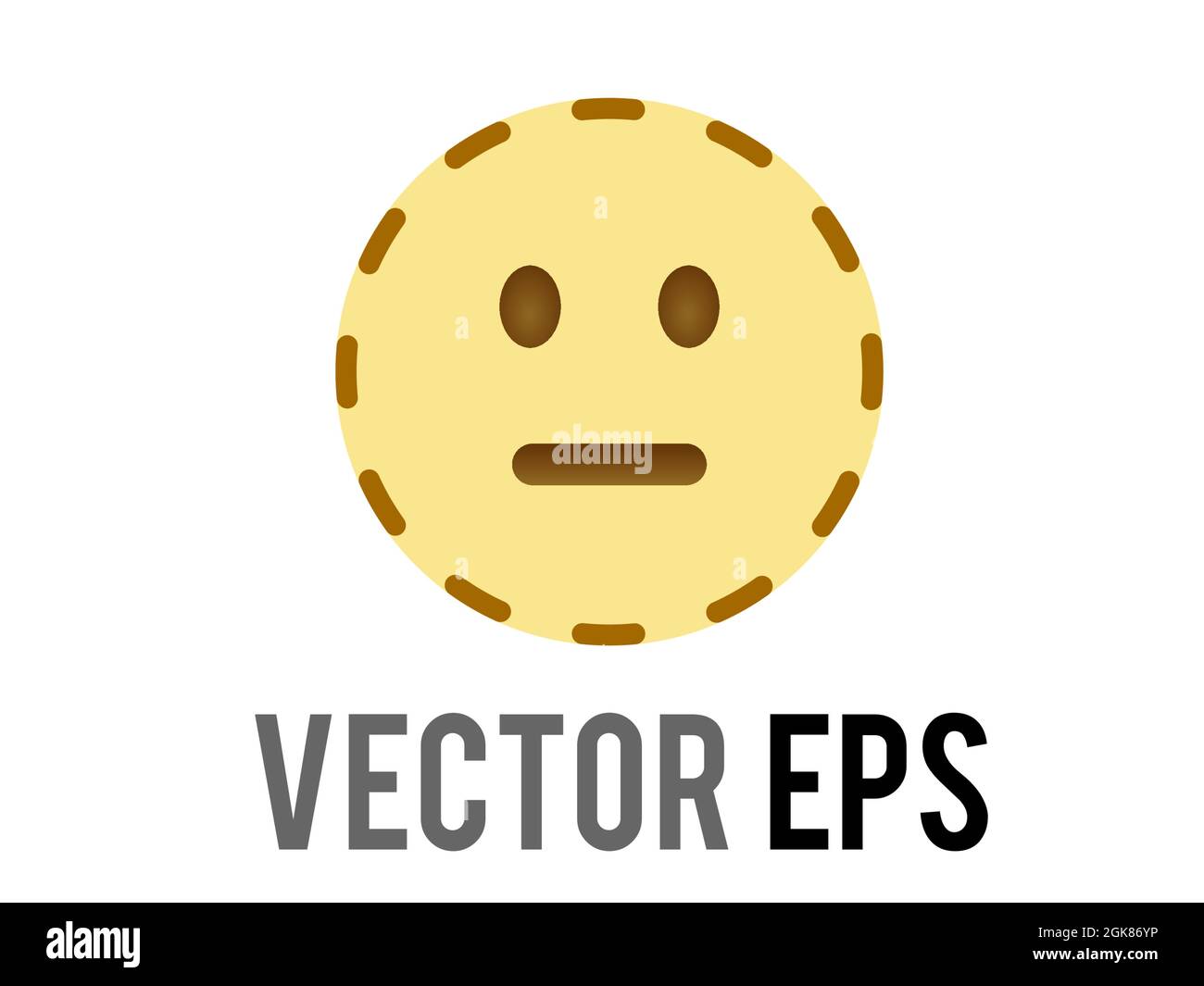 The vector muted yellow neutral helpless, disappointed, upset face icon with dotted or dashed outline, represent someone that is invisible or hidden Stock Vector