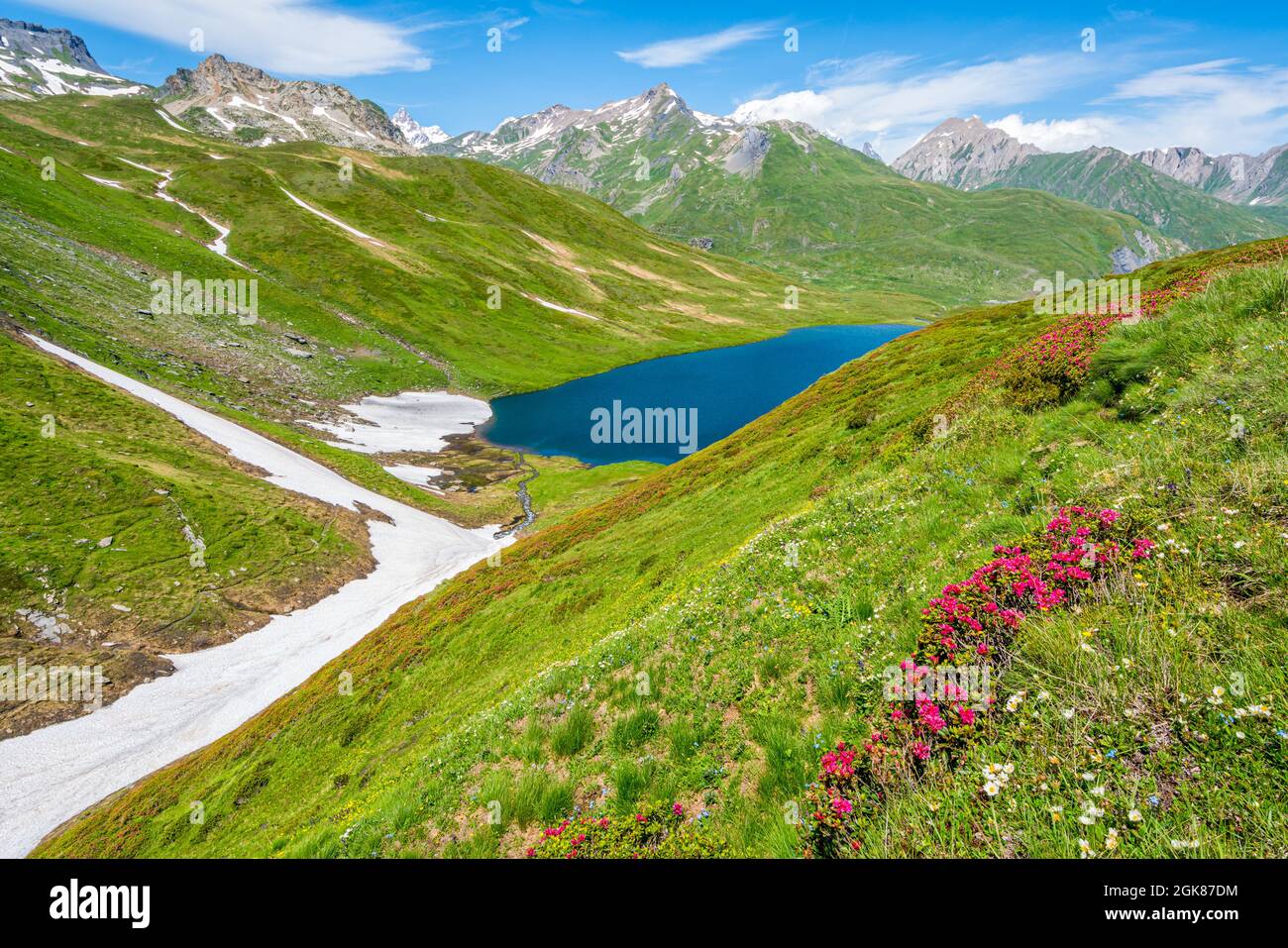 Beautiful landscape at the Little Saint Bernard Pass on a summer afternoon, between Italy and France. Stock Photo