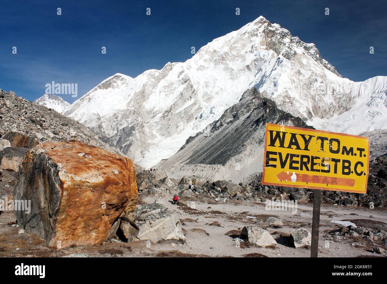 Nuptse peak near Gorak Shep village - Way to Everest base camp - Nepal Stock Photo