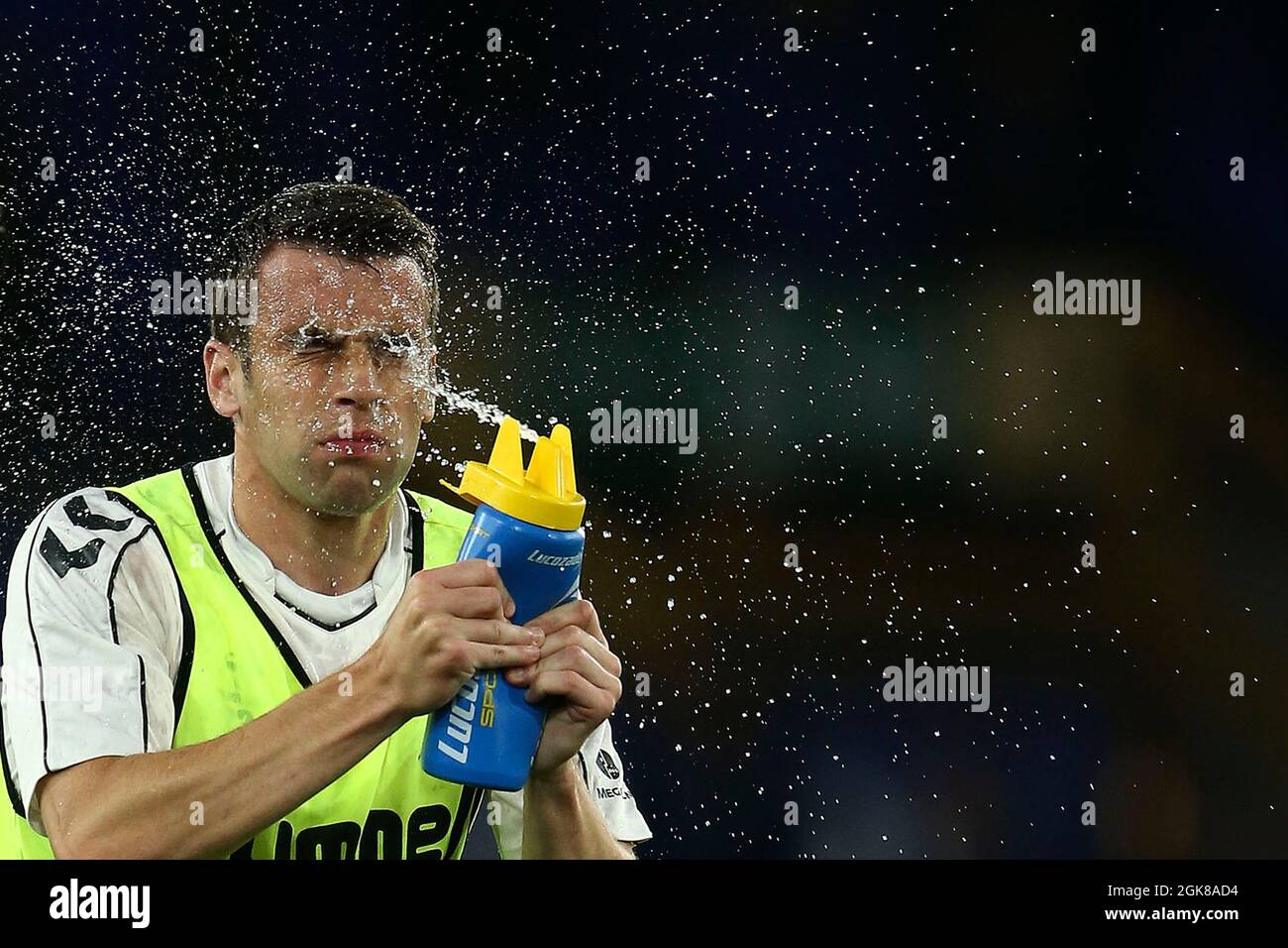 Everton, UK. 13th Sep, 2021. Seamus Coleman of Everton cools down as he squirts water in his face during the warm up. Premier League match, Everton v Burnley at Goodison Park in Liverpool on Monday 13th September 2021. this image may only be used for Editorial purposes. Editorial use only, license required for commercial use. No use in betting, games or a single club/league/player publications. pic by Chris Stading/Andrew Orchard sports photography/Alamy Live news Credit: Andrew Orchard sports photography/Alamy Live News Stock Photo