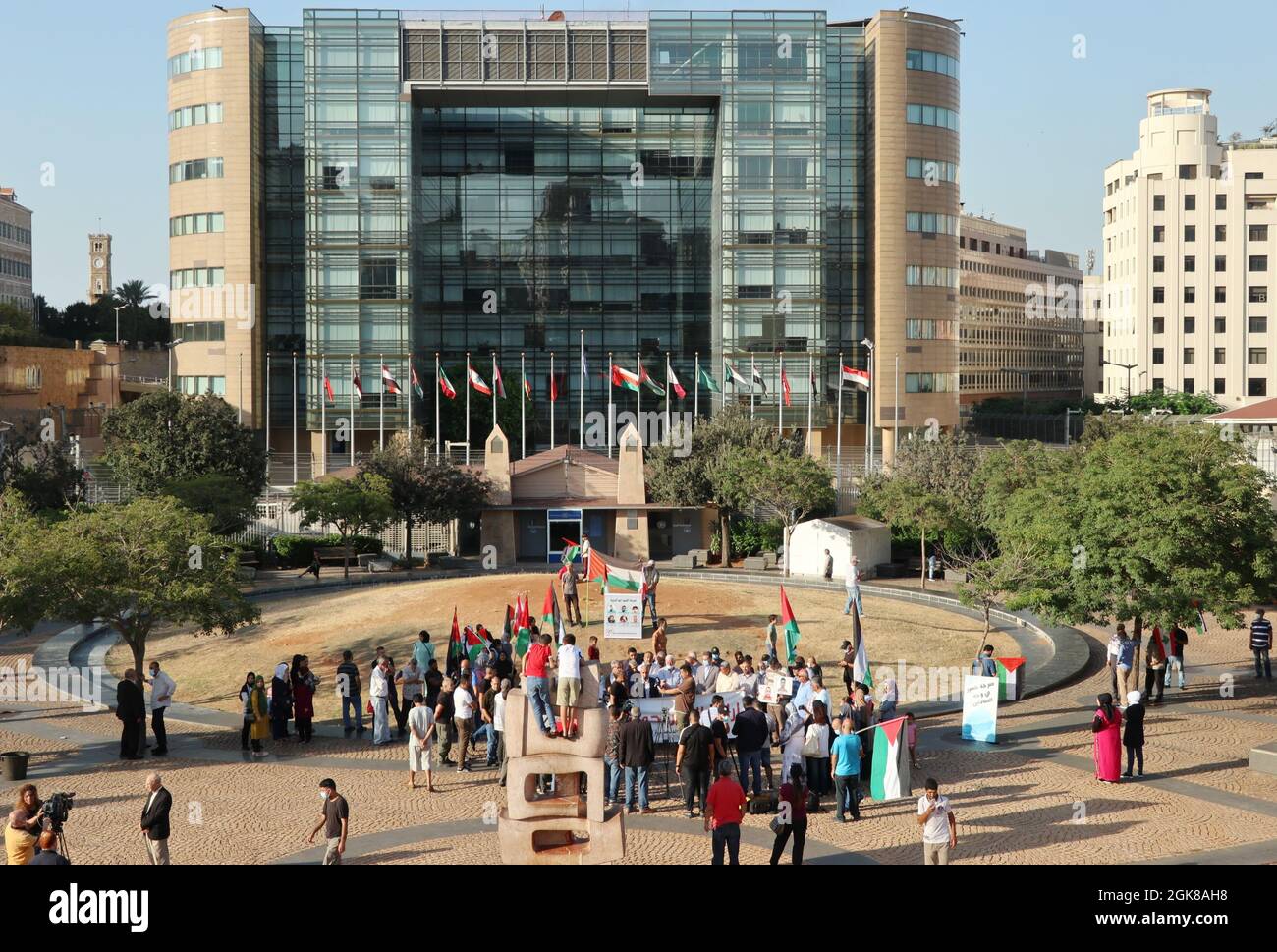 Beirut, Lebanon. 13th Sep, 2021. Palestinian people show their ...