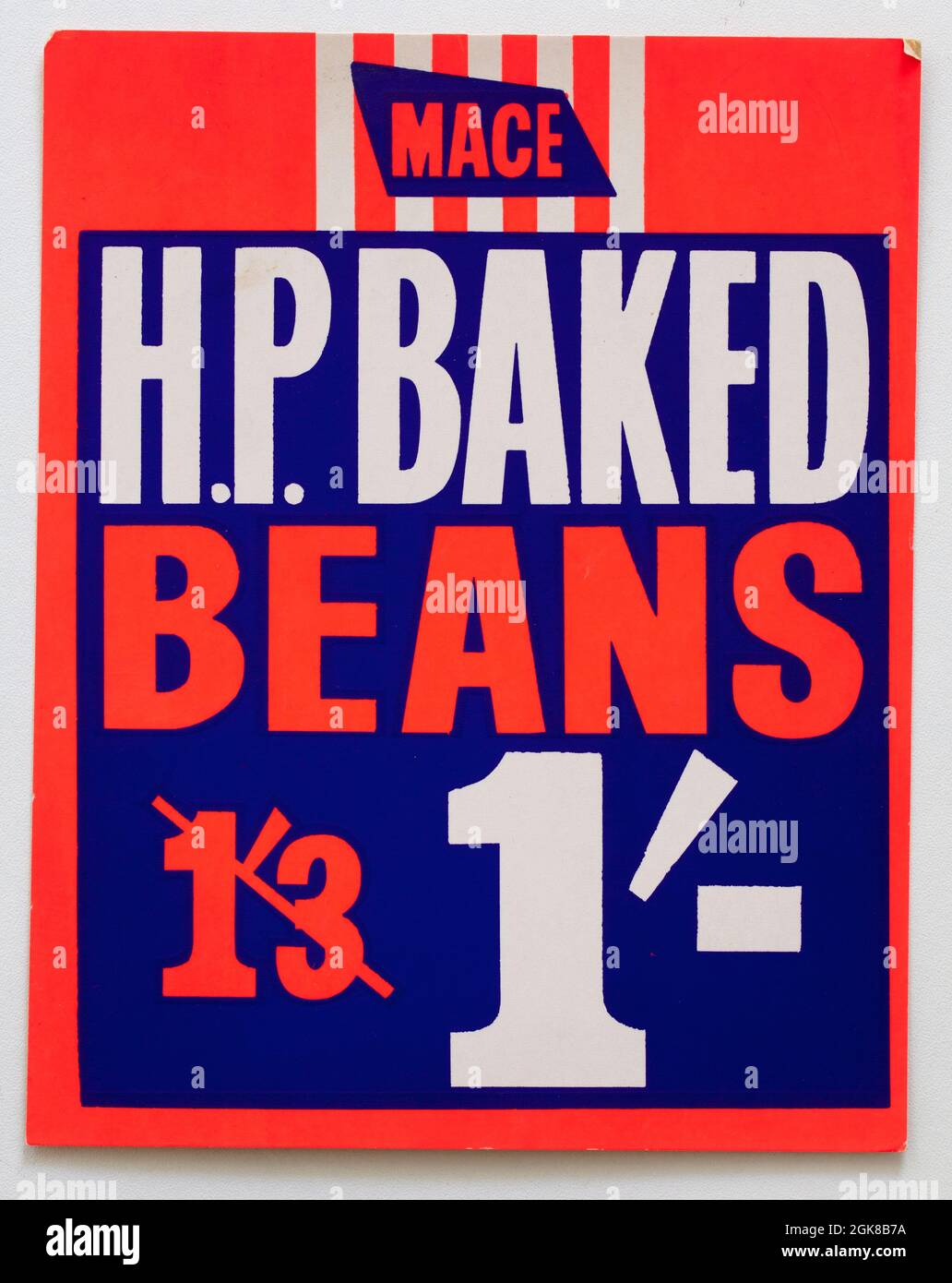 Vintage 1960s Shop Price Display Card - HP Baked Beans Stock Photo