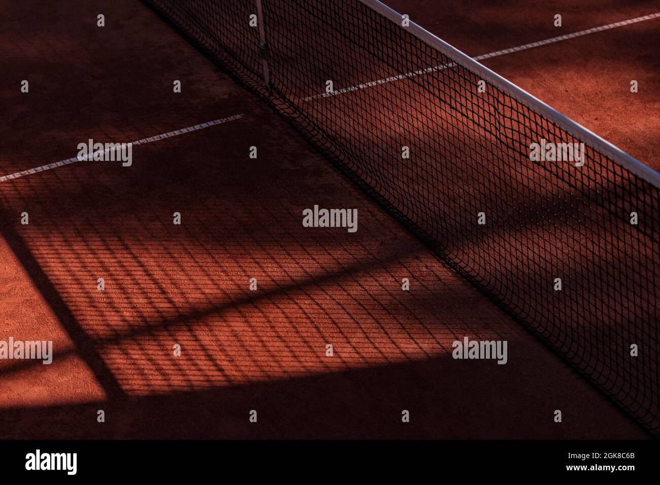 Orange tennis court net with shadows. Horizontal sport poster, greeting
