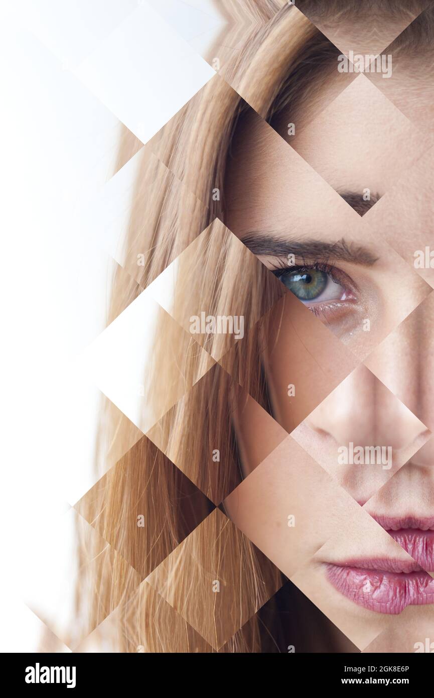 woman portrait fragmented, shattered self esteem and identity crisis concept Stock Photo