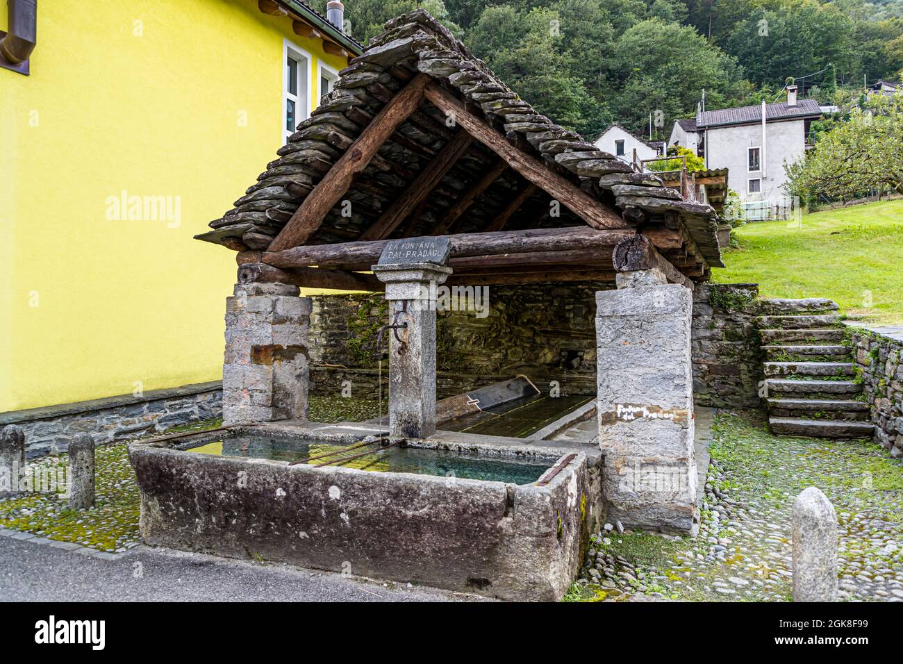 Public historical washhouse in Moghegno, Circolo della Maggia, Switzerland Stock Photo