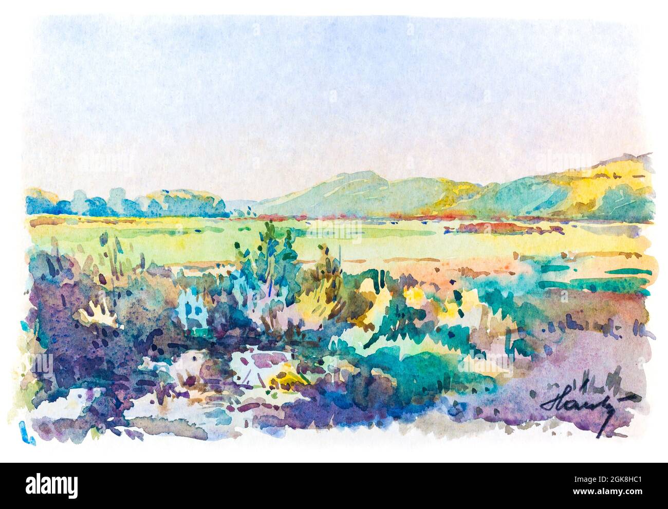 Landscape in Dalmatia, painted by Gyorgy Hars, 1938 Stock Photo
