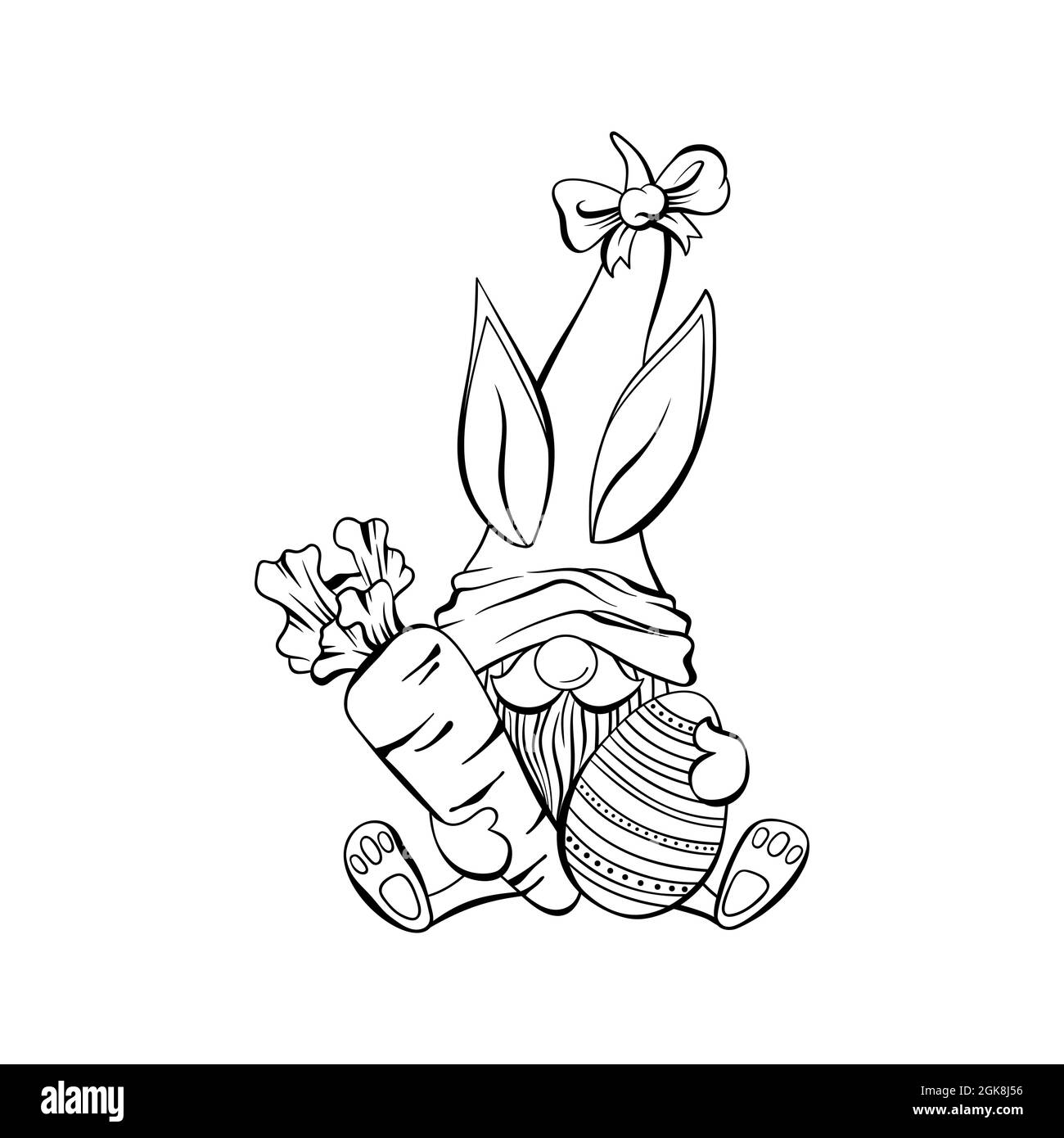 Easter Gnome contour drawing illustration Stock Vector