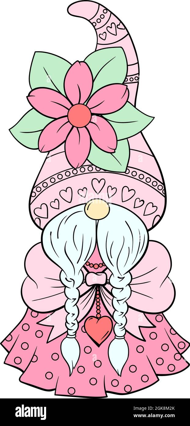 Cartoon Girl Gnome Character, colored line art drawing nursery vector ...