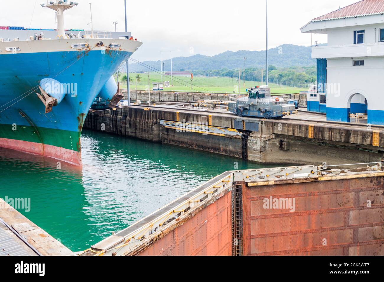 Ship is passing through Gatun Locks, part of Panama Canal Stock Photo ...