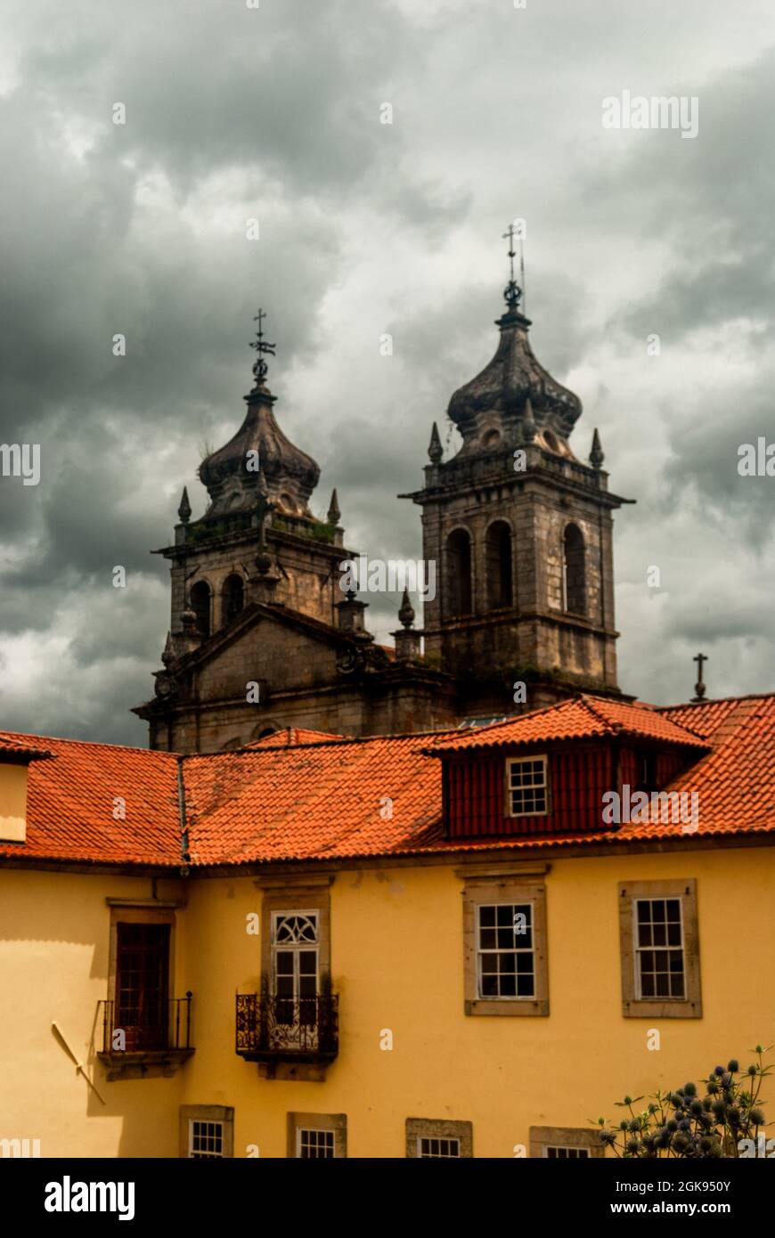 Monastery of Tibaes on a dramatic cloudy day, famous religious place of Minho region - Braga, Portugal Stock Photo