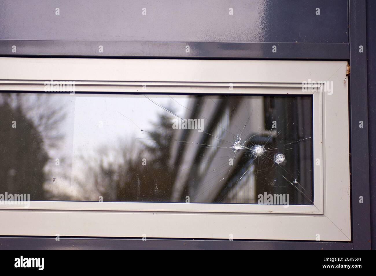 bullet holes in a glass panel Stock Photo