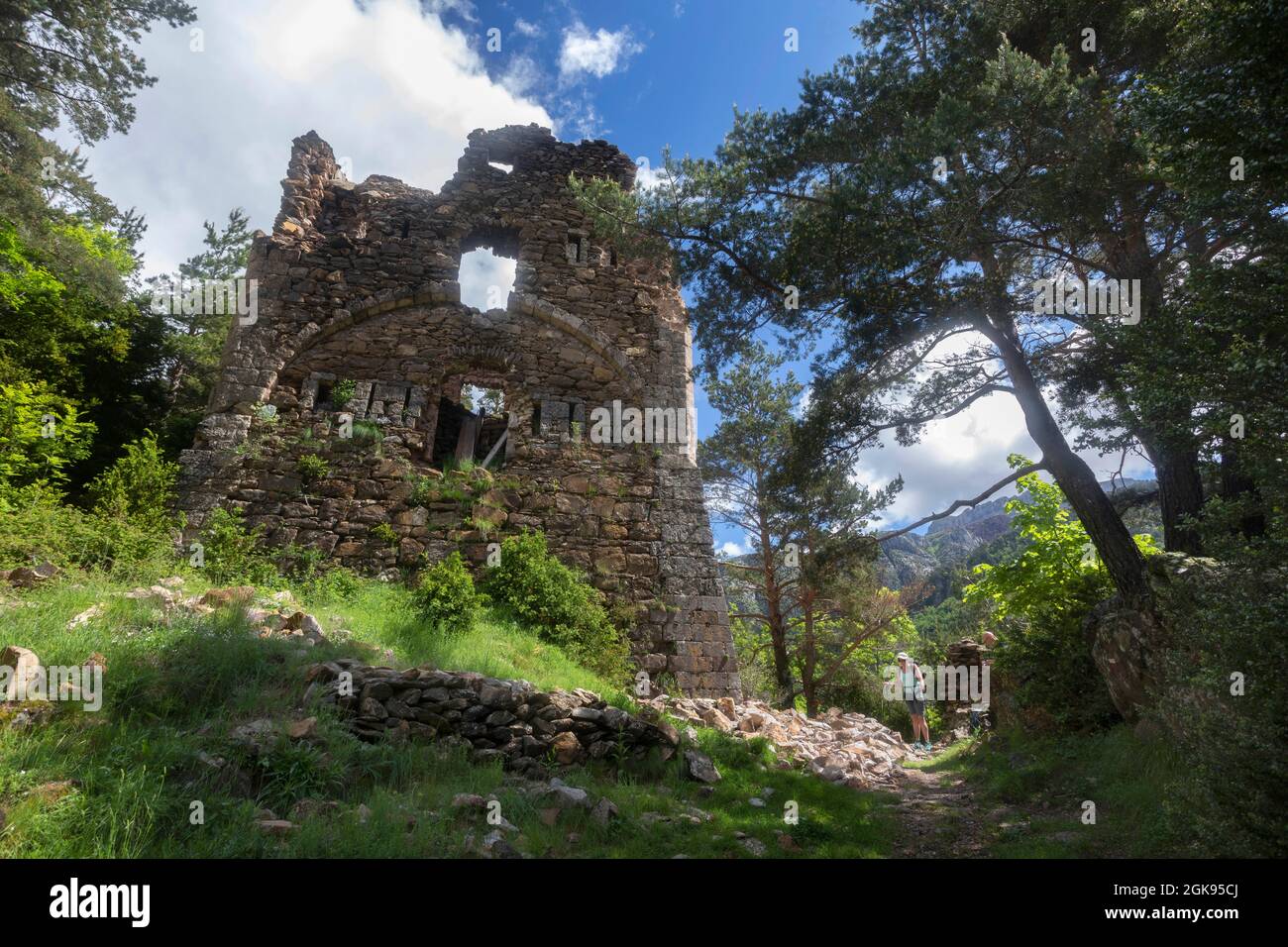 Castle ruin at Valles Occidentales, Occident Valley, Southern Pyrenees, Spain, Huesca Stock Photo