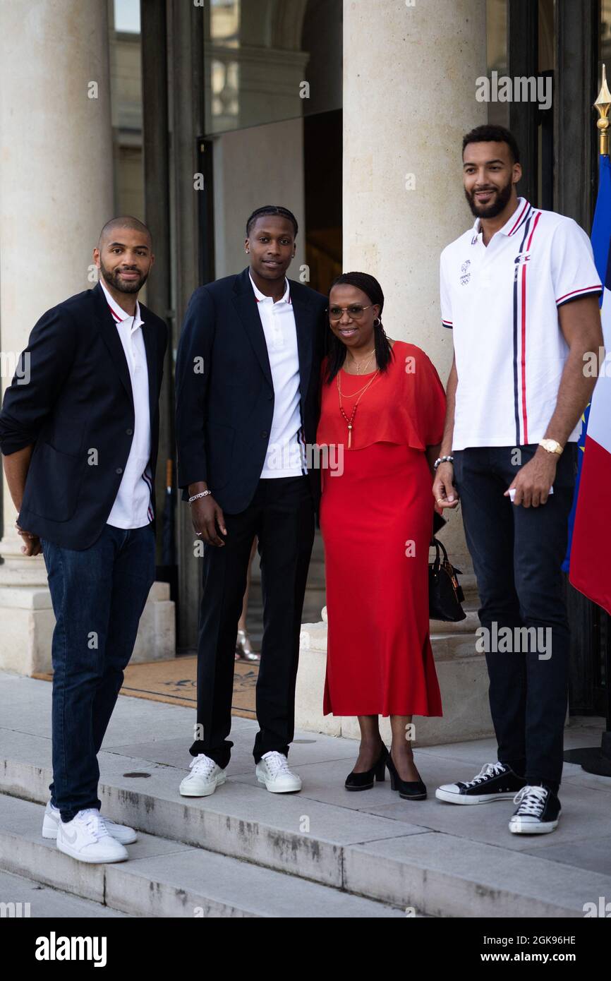 French basketball players Rudy Gobert and Nicolas Batum arrive prior to