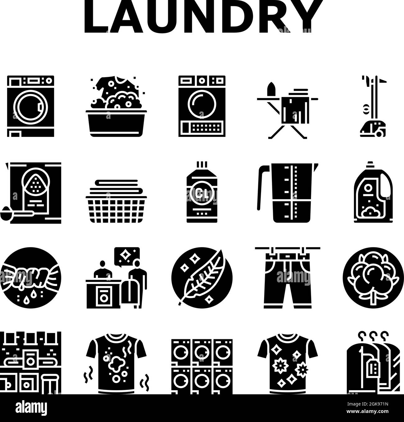 Laundry Service Washing Clothes Icons Set Vector Stock Vector Image