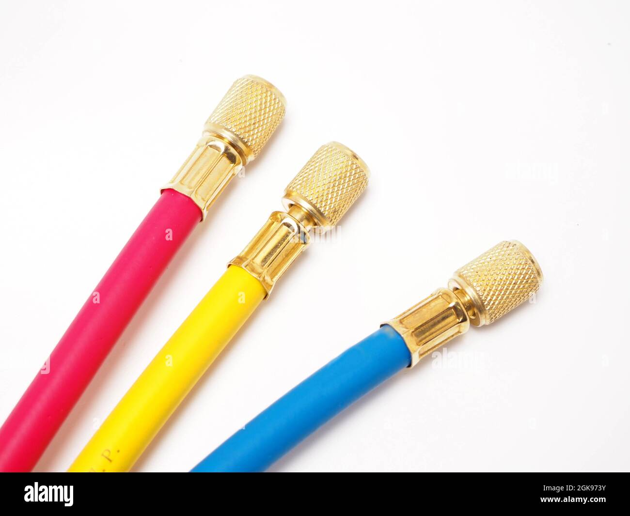 Picture of high pressure multi color hose with brass connector. Usually