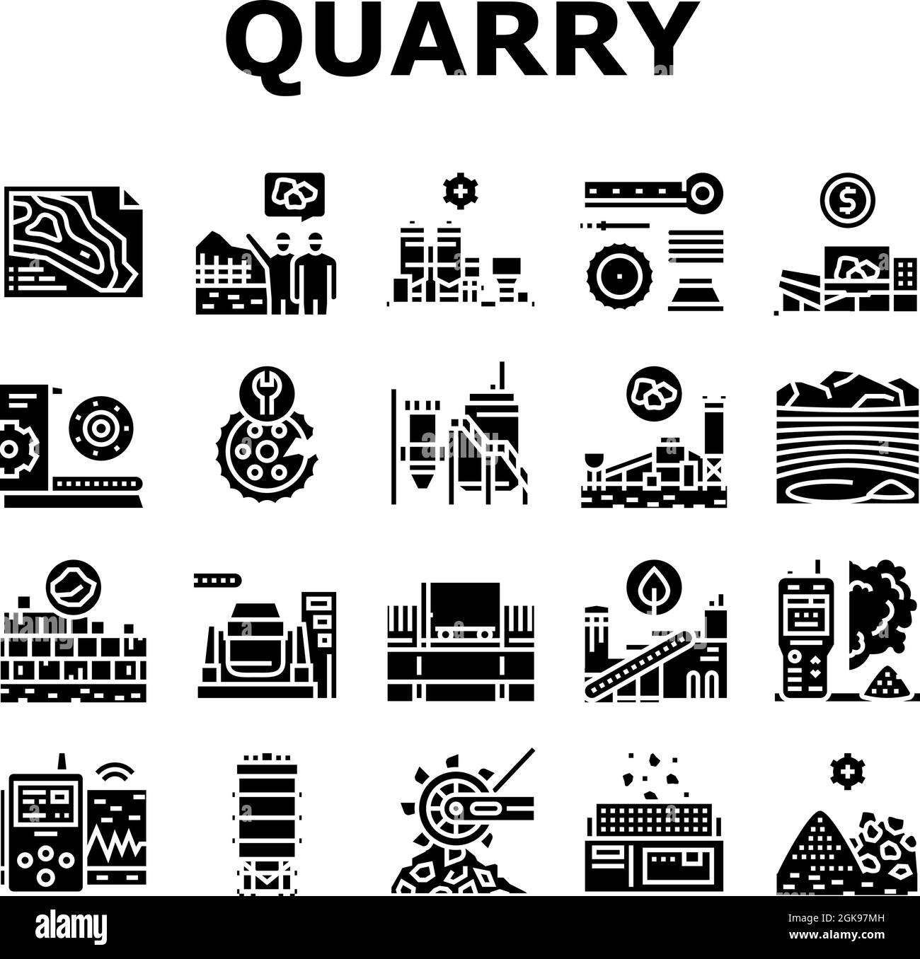 Quarry Mining Industrial Process Icons Set Vector Stock Vector Image ...