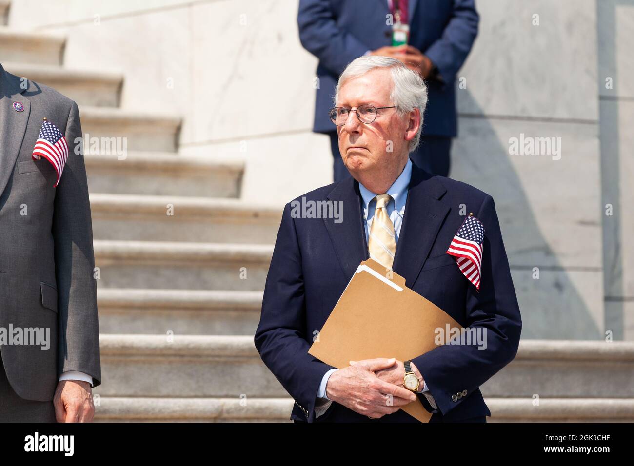 Washington DC, USA. 13th Sep 2021. Senate Minority Leader Mitch McConnell, Republican of Kentucky, attends a ceremony on the Capitol steps in remembrance of the victims of the September 11th attacks. Credit: Allison Bailey/Alamy Live News Stock Photo