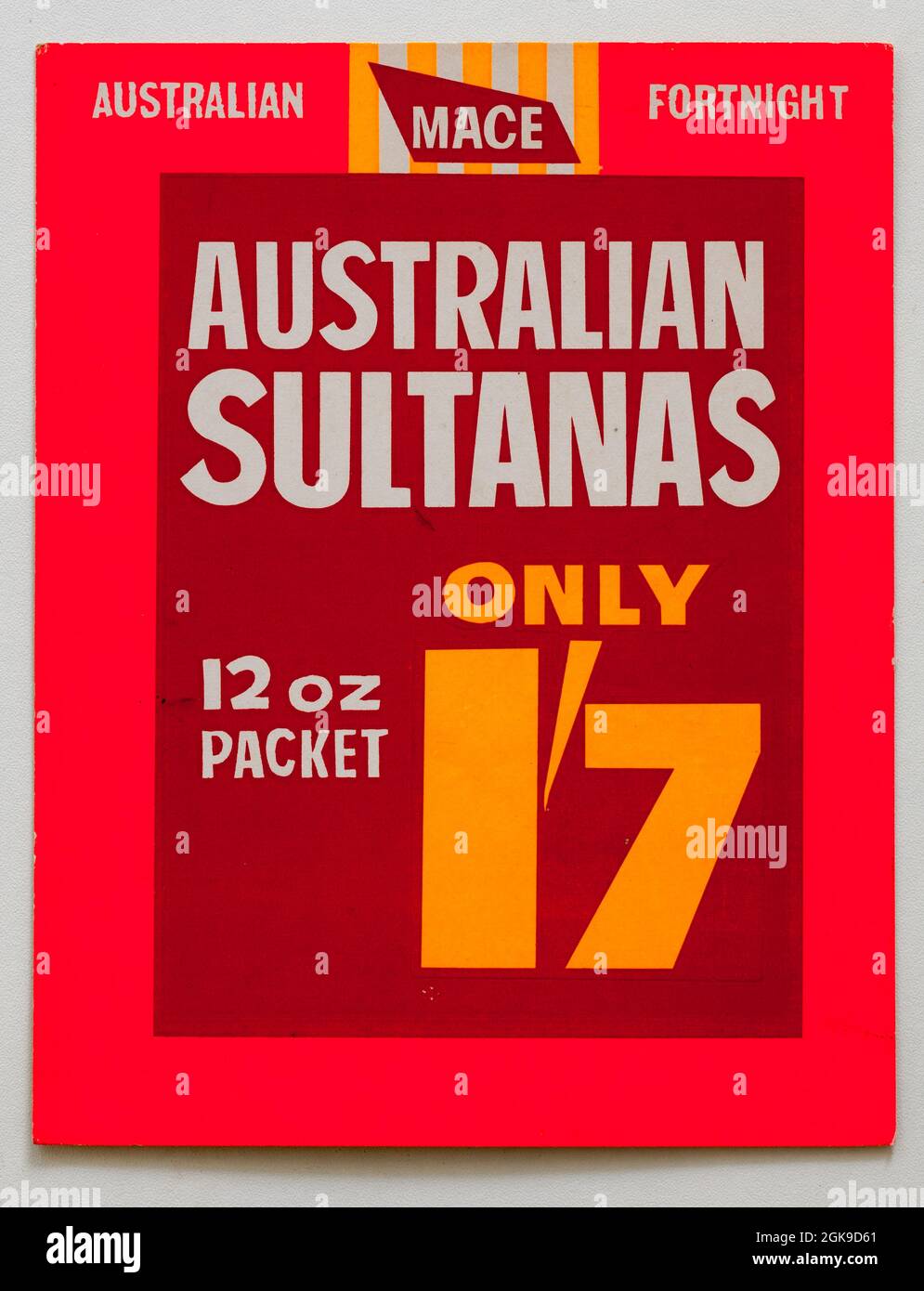 Vintage 1960s Mace Shop Price Display Card Sultanas Stock Photo Alamy