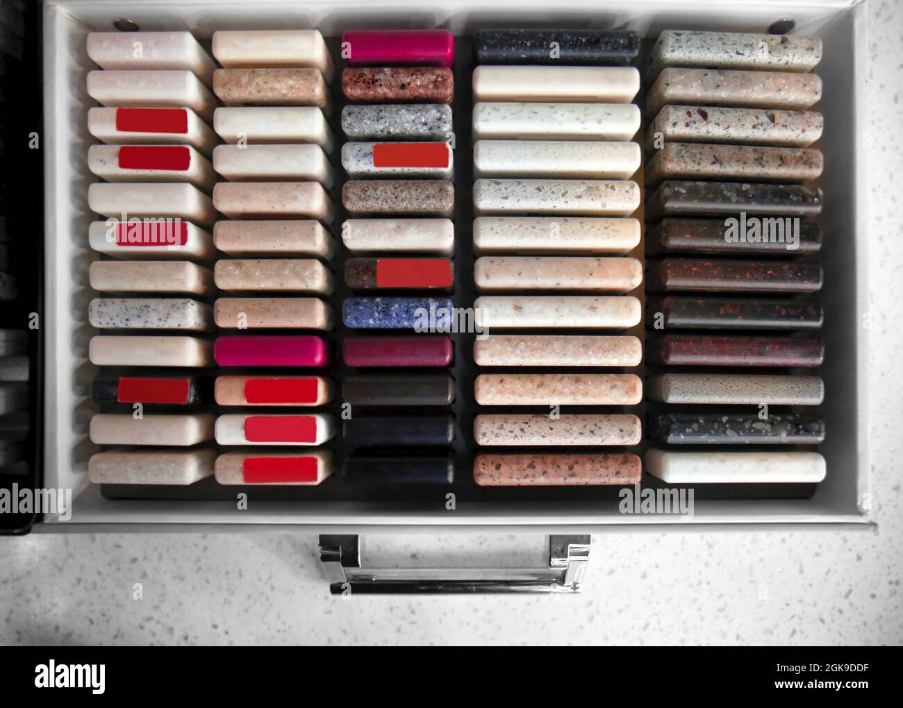 Different samples of solid surface for furniture in case Stock Photo ...