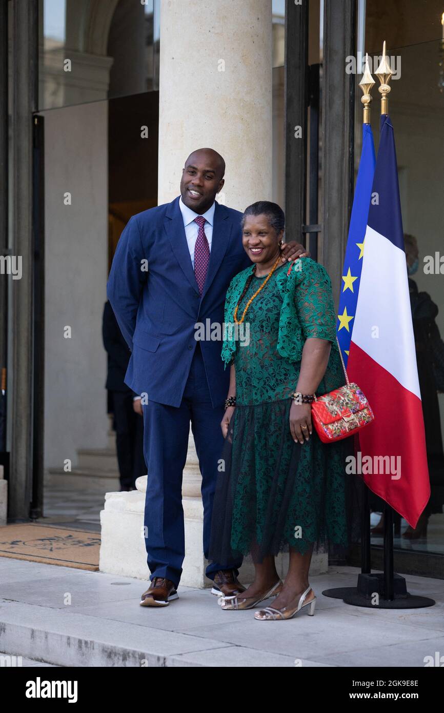 French judoka Teddy Riner and his mother Marie-Pierre Riner pose upon ...