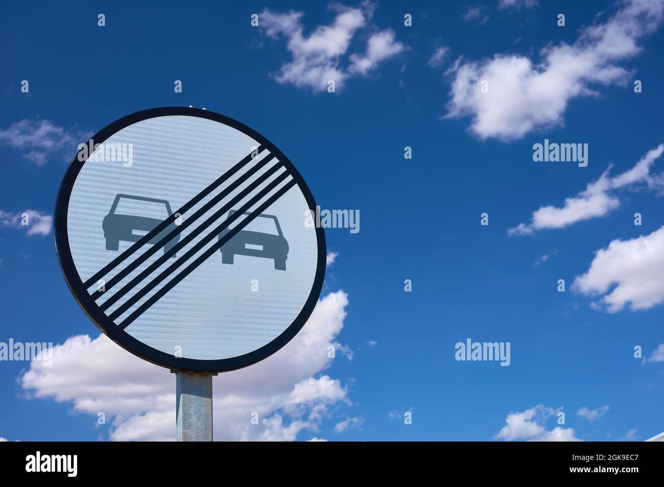 detail of a traffic sign indicating the end of the no passing sign Stock Photo