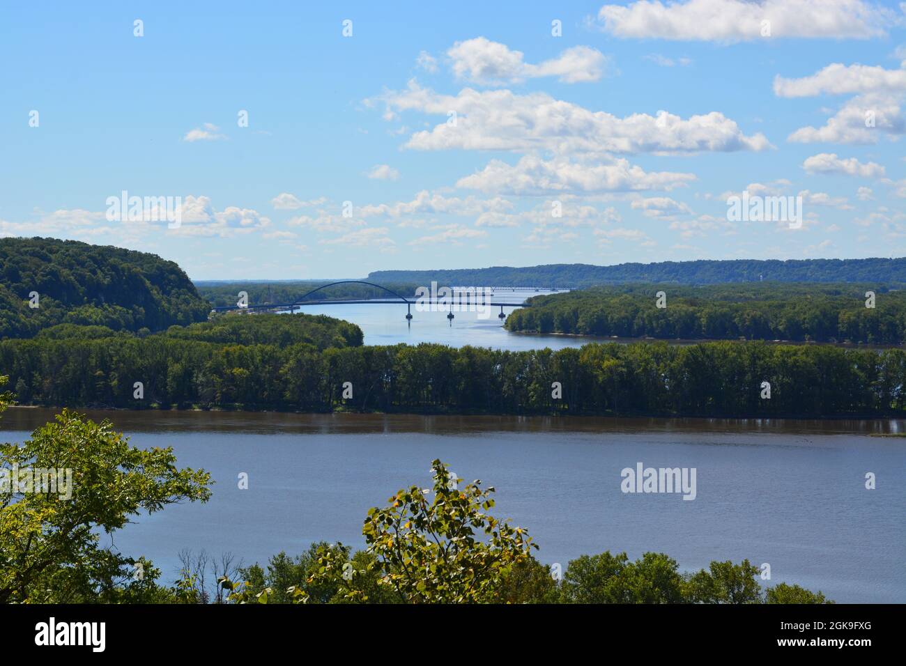 Overlooking the Mississippi River at Mississippi Palisades State Park outside of Savanna Illinois. Stock Photo