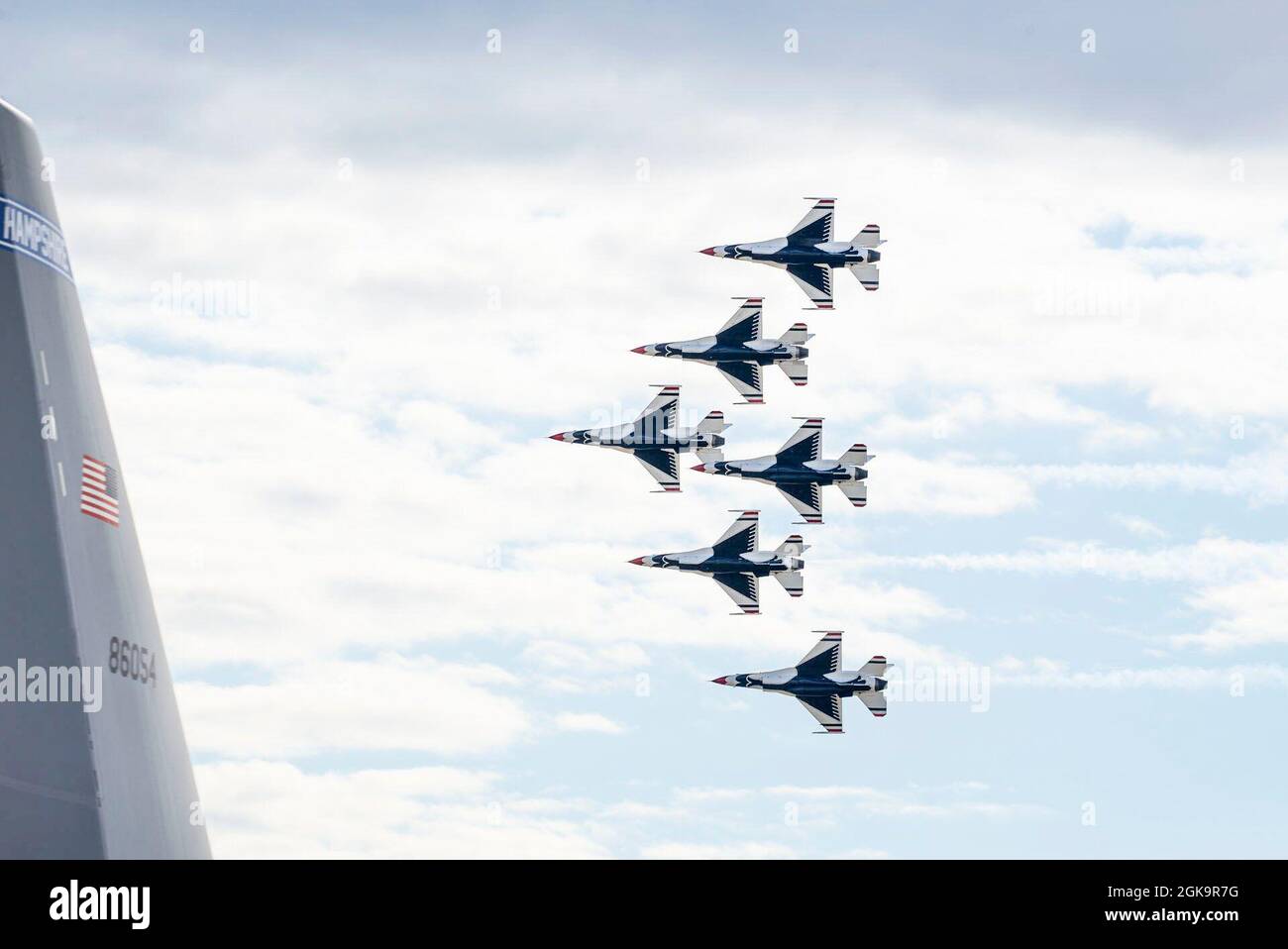 The U.S. Air Force Thunderbirds fly over the 157th Air Refueling Wing