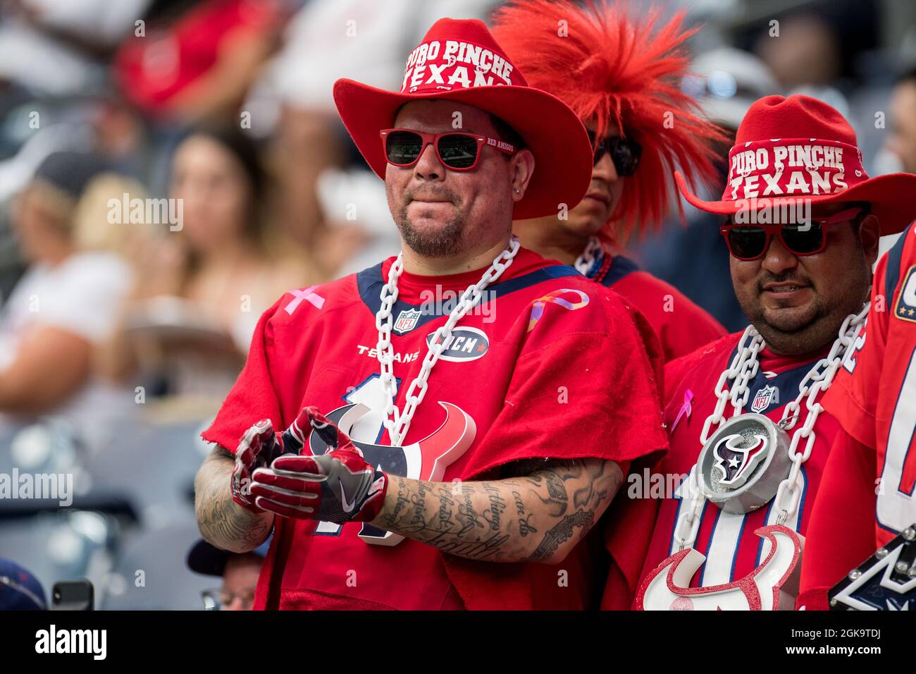 Houston, Texas, USA. September 12, 2021: A Houston Texans fan during the  first half of an NFL game between the Houston Texans and the Jacksonville  Jaguars on September 12, 2021 in Houston