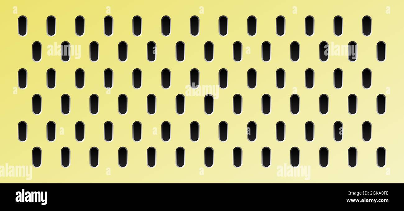 Peg board with oval holes. Rectangle yellow peg board perforated texture background for working bench tools. Vector illustration. Stock Vector